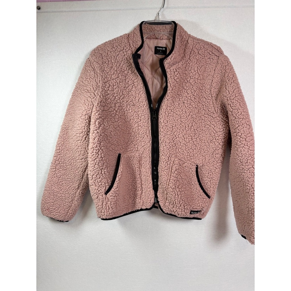 Hurley Womens Pink Sherpa Fleece Full Zip Quilted Lined Jacket Large HUR022MVE